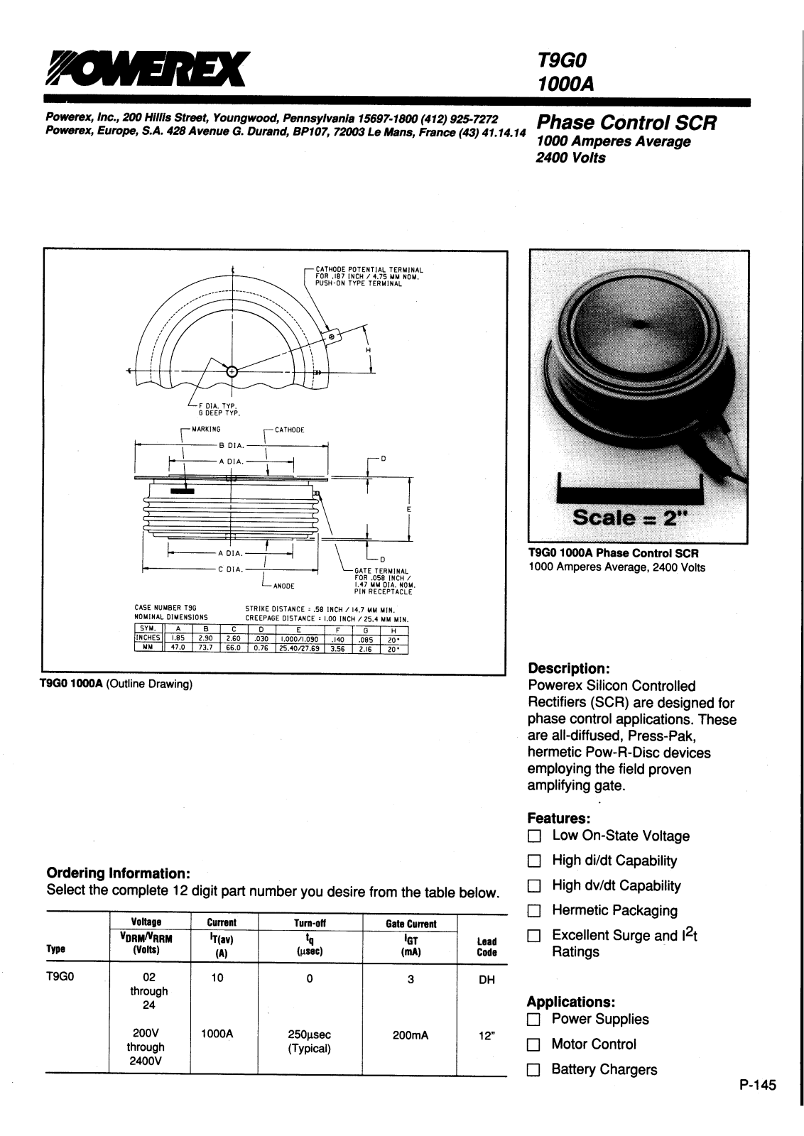 POWEREX T9G0201003DH, T9G0181003DH, T9G0161003DH, T9G0141003DH, T9G0121003DH Datasheet