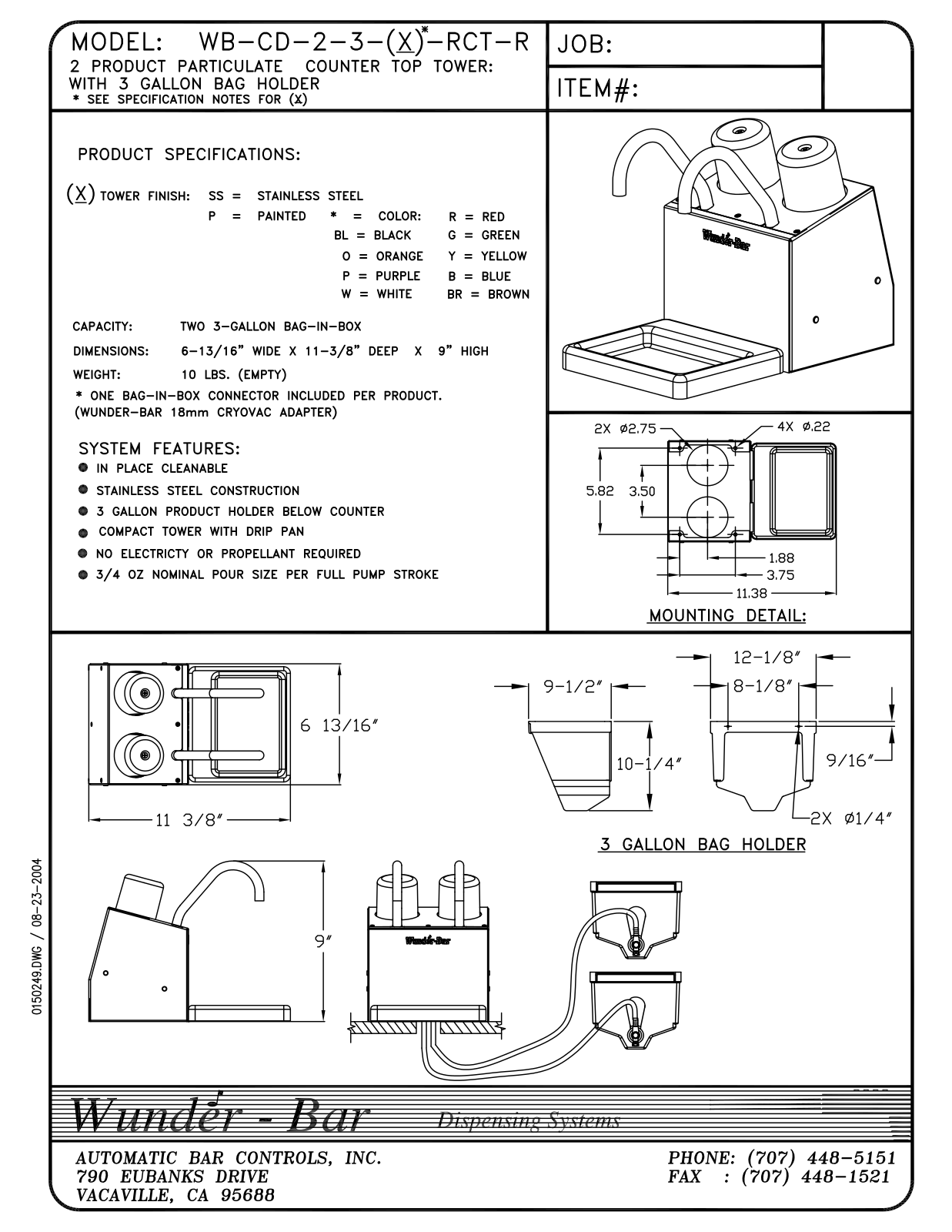 Wunder Bar WB-CD-2-3-X-RCT-R User Manual