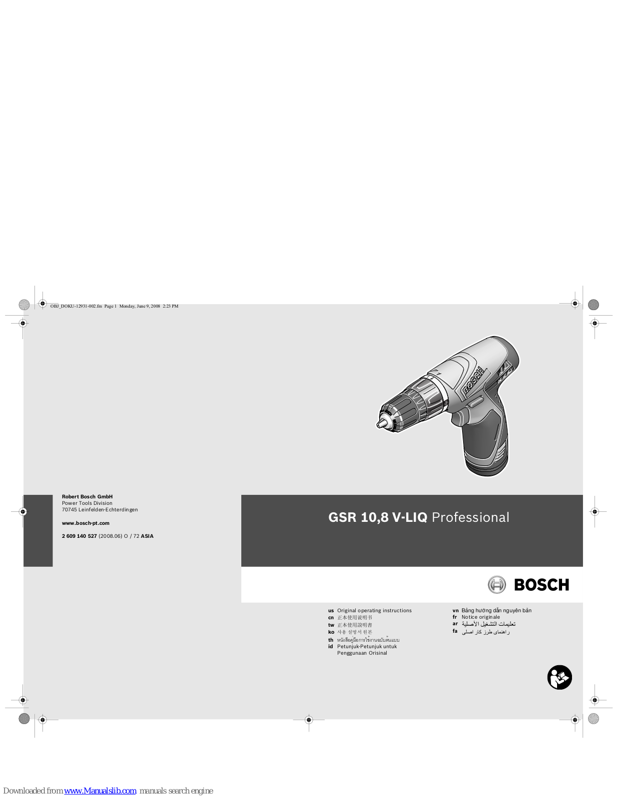 Bosch GSR 10.8 V-LIQ Professional Original Operating Instructions