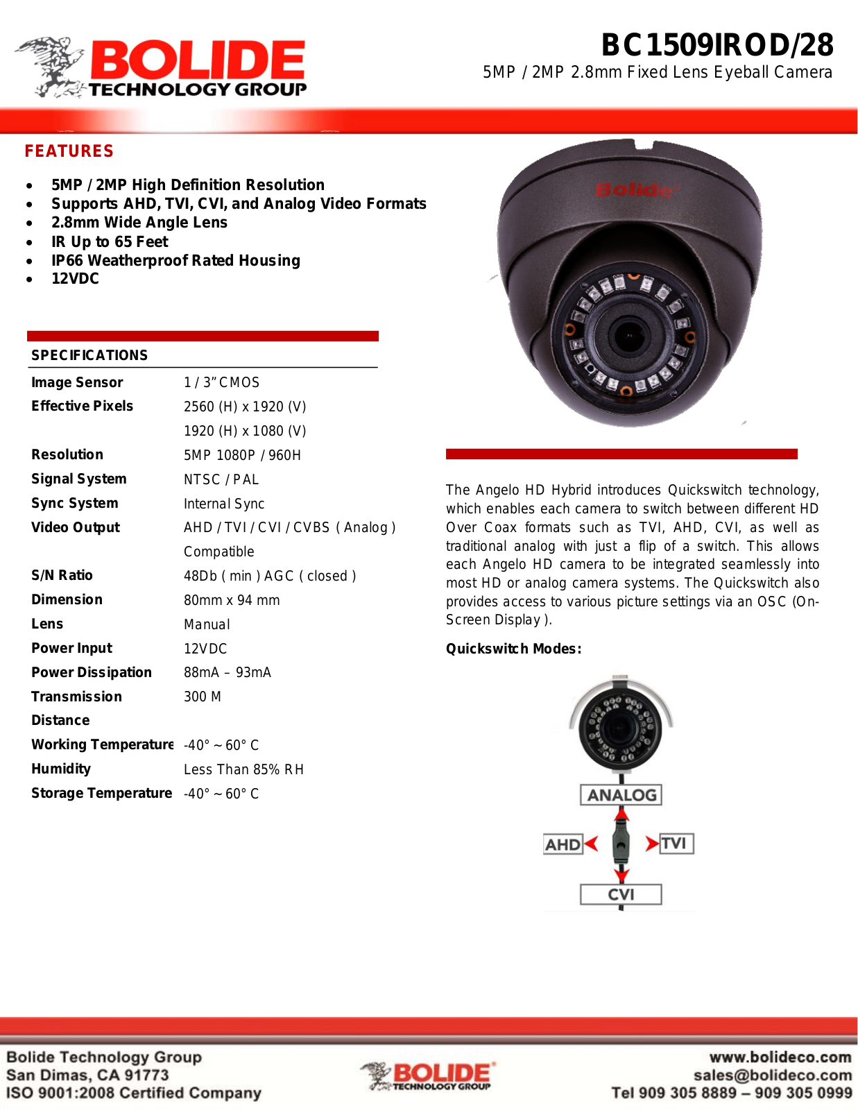 Bolide BC1509IROD-28 Specsheet