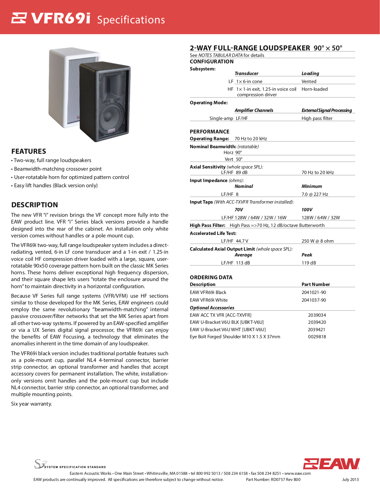 EAW VFR69I Specifications