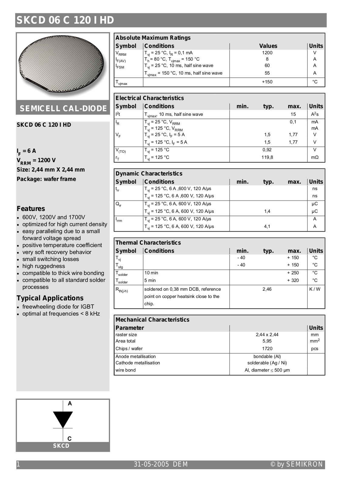 SEMIKRON SKCD 06 C 120 I HD Technical data