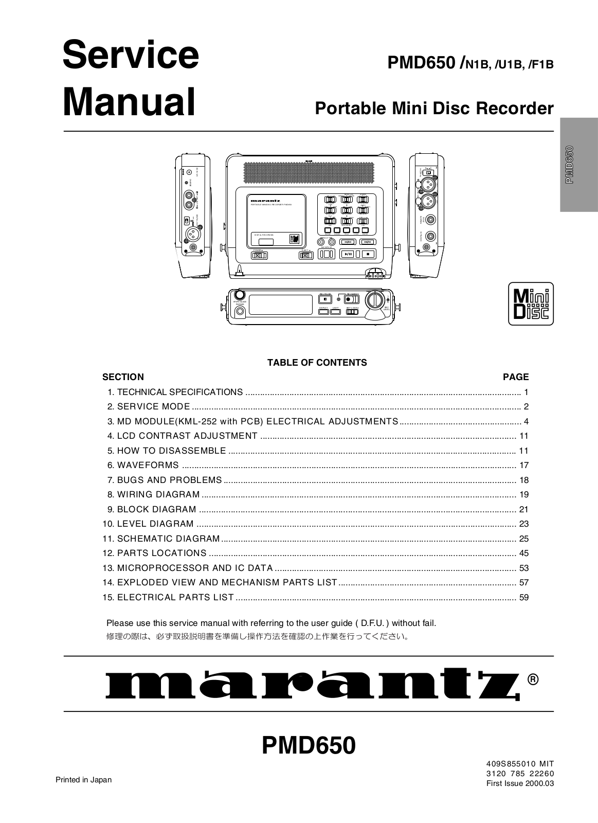 Marantz PMD-650 Service Manual