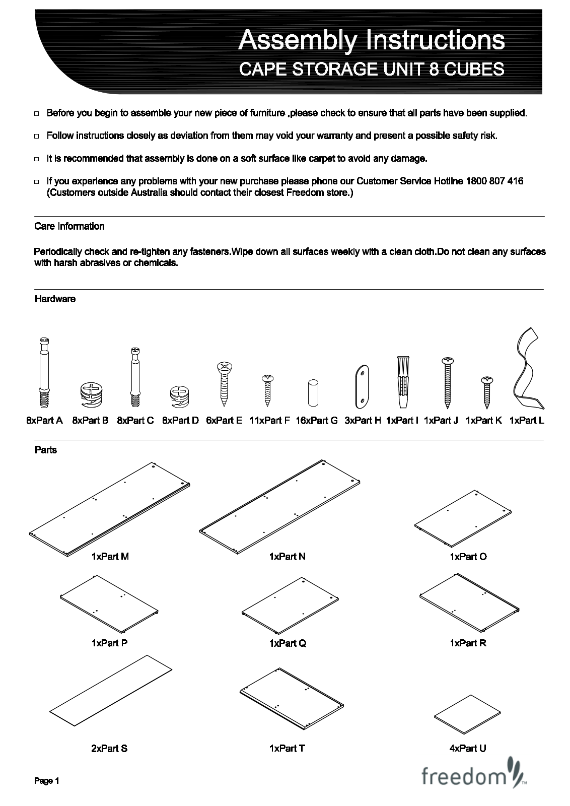 Freedom Cape Storage Unit 8 Cubes Assembly Instruction