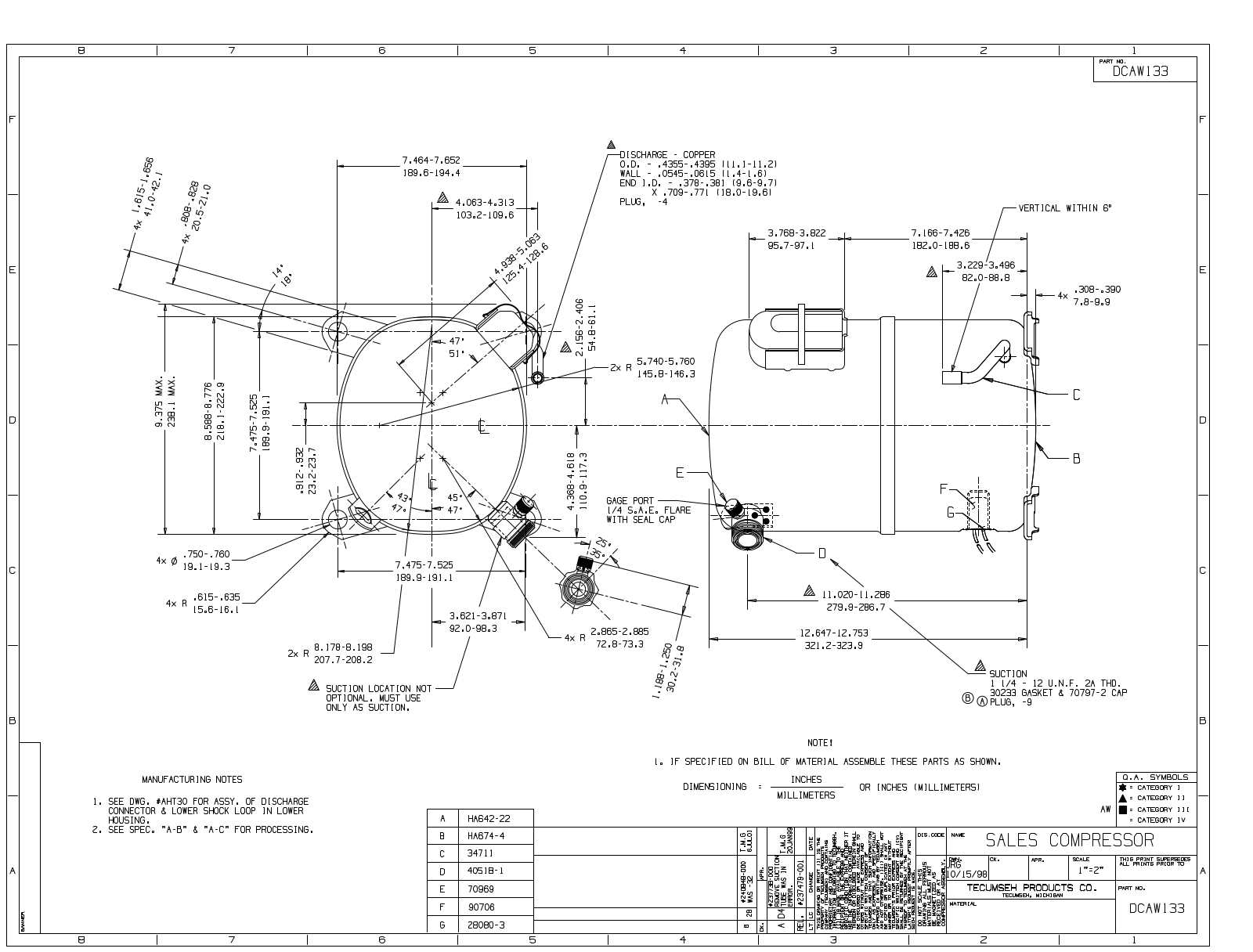 Tecumseh AWG4520EXG Drawing Data