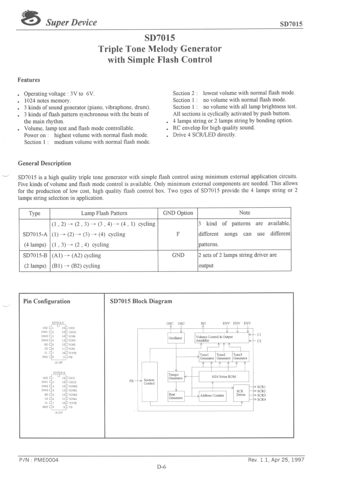 Datasheet SD7015-A, SD7015-B Datasheet (Super Device Microelectronics Co) - ManualMachine.com