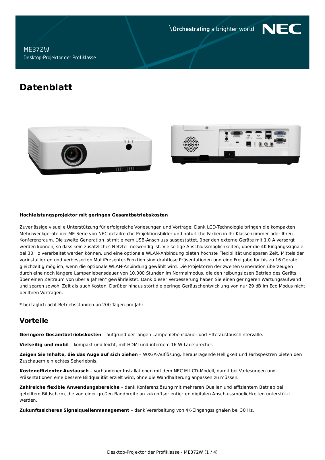 NEC ME372W Datenblatt