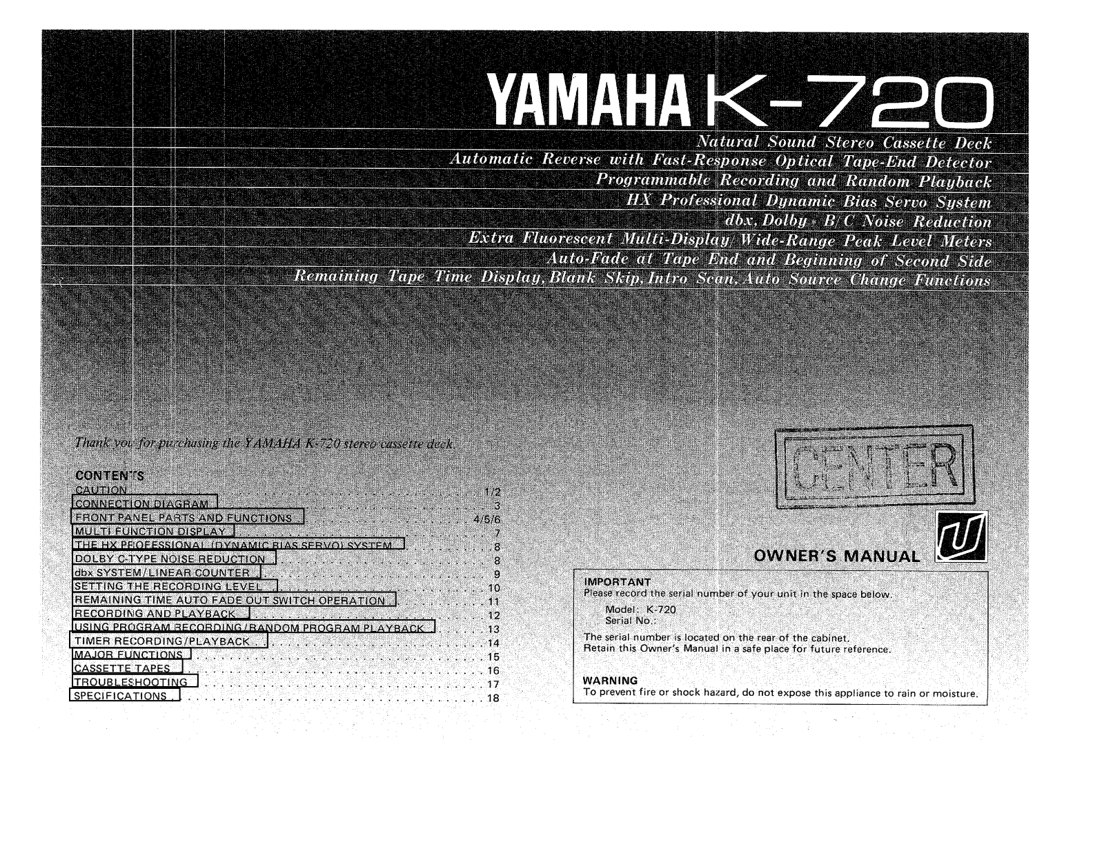 Yamaha K-720 User Manual