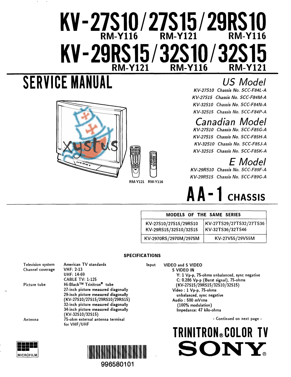 SONY 27S15, 29RS10, 29RS15, 32S10, 32S15 Diagram