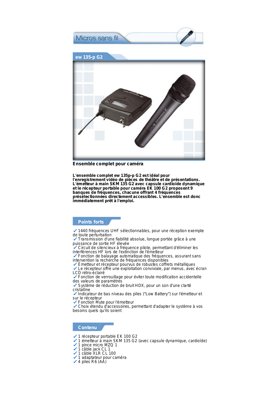 Sennheiser EW 135-P G2 PRODUCT SHEET