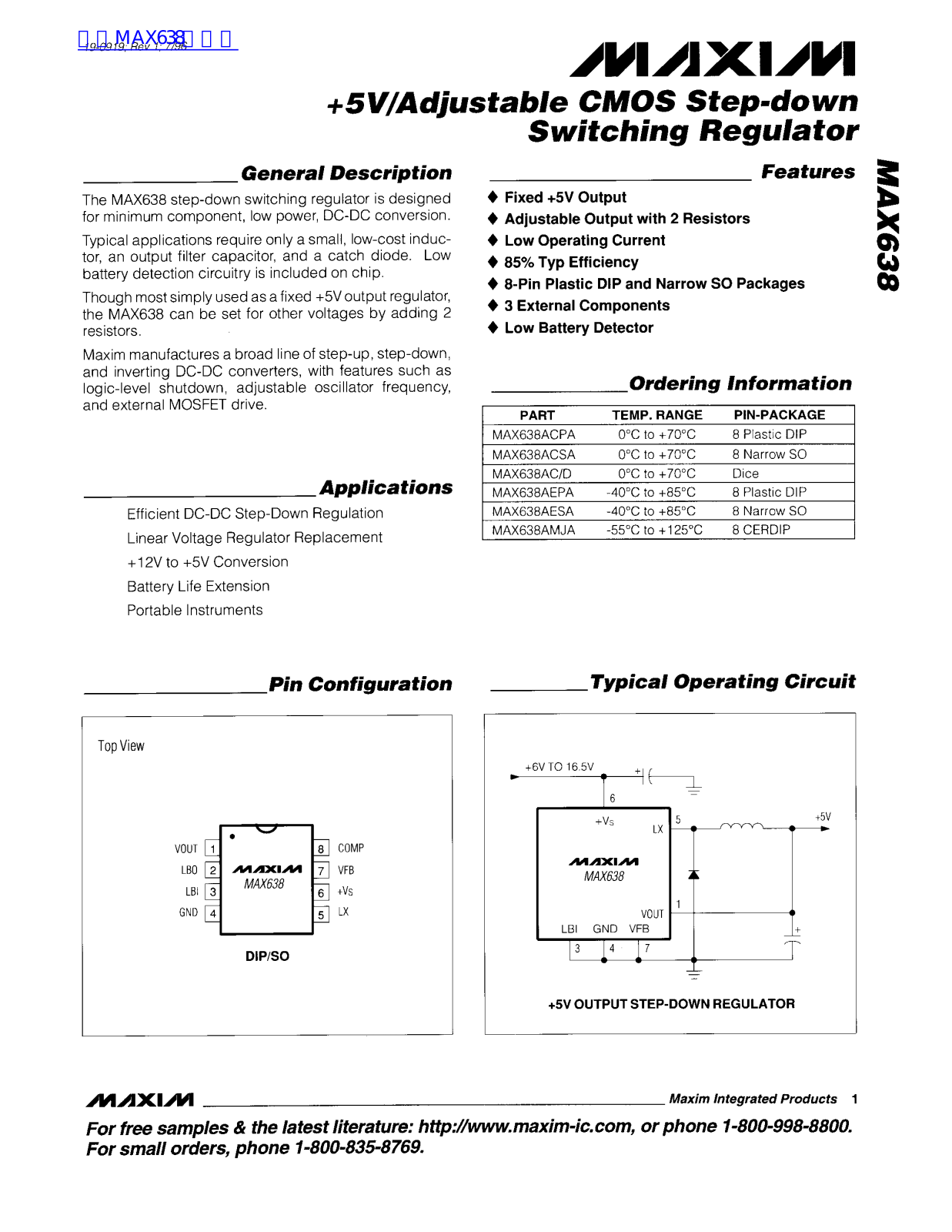 MAXIM MAX638 Technical data