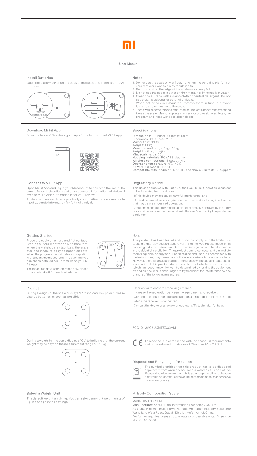 Anhui Huami Information Technology XMTZC02HM User Manual