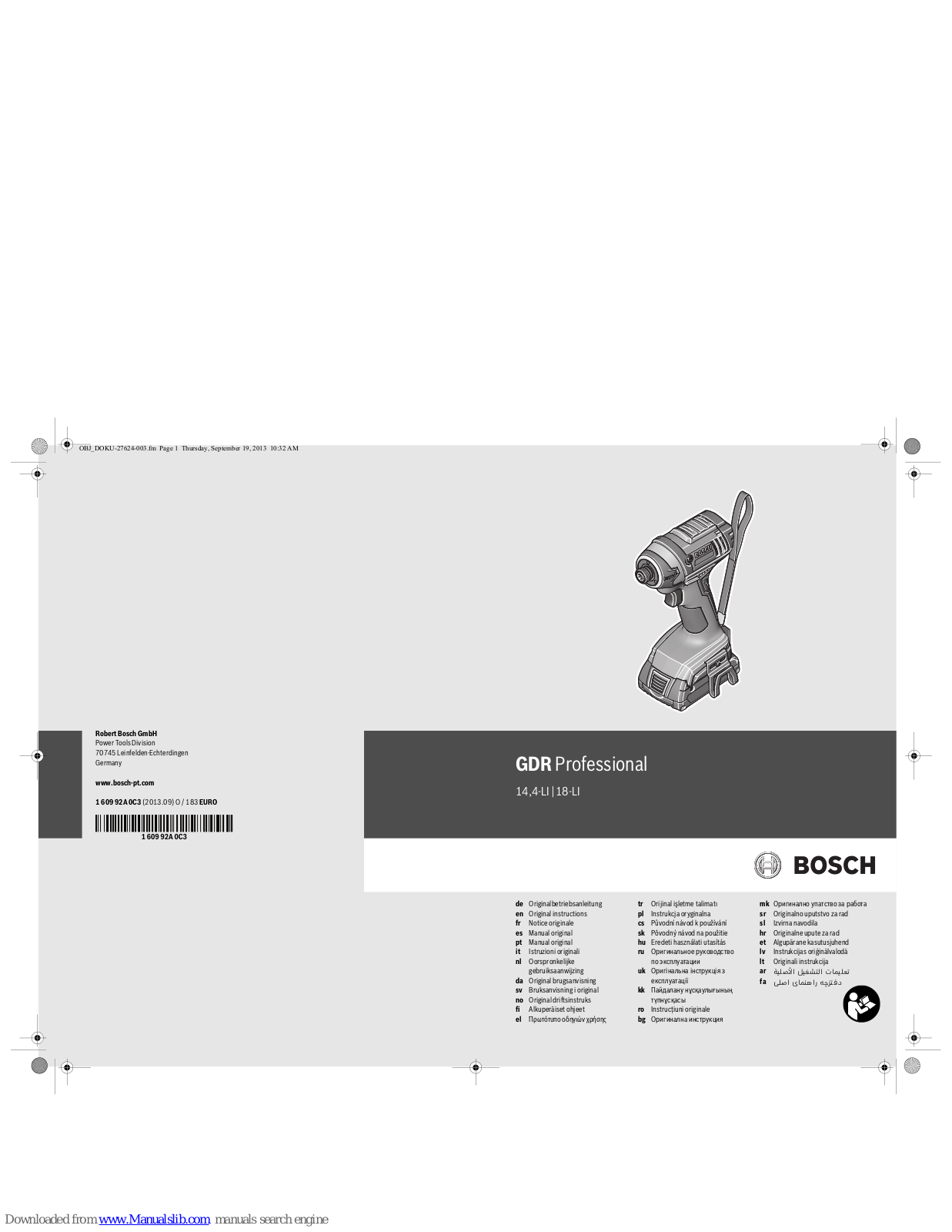 Bosch GDR Professional 14.4-LI, GDR Professional 18-LI Original Instructions Manual