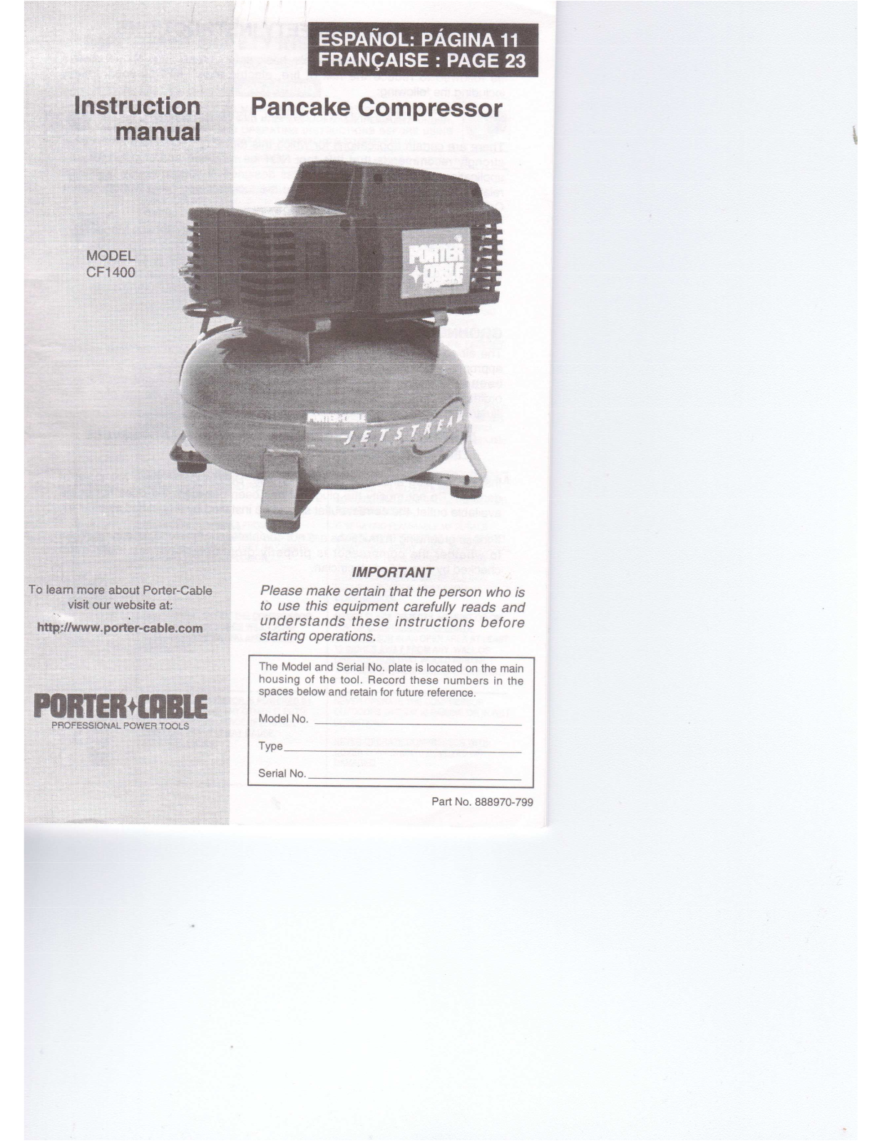 Porter-Cable CR1400, 888970-799 User Manual