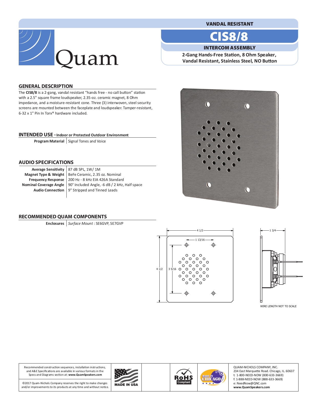 Quam CIS8/8 Specifications