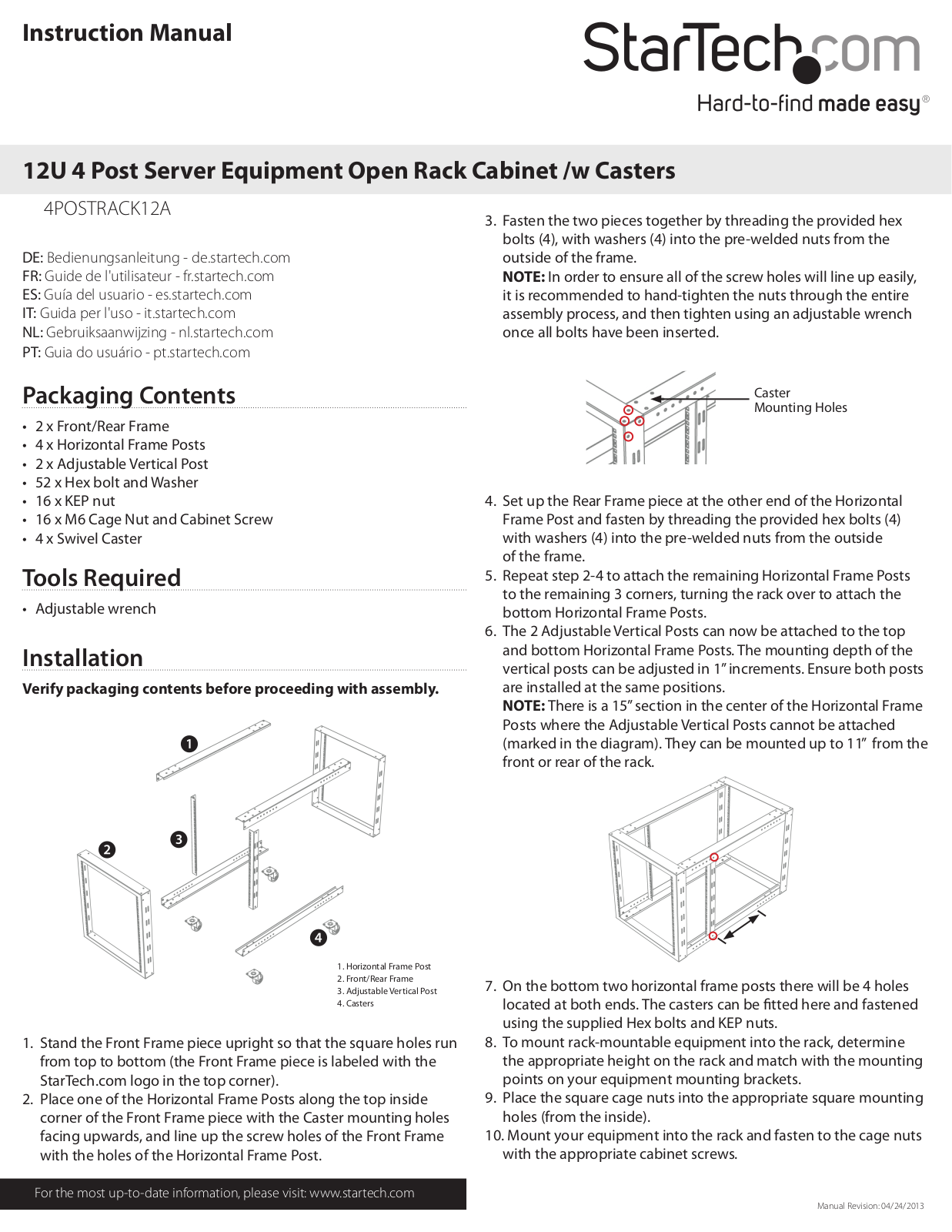 StarTech.com 4POSTRACK12A User Manual