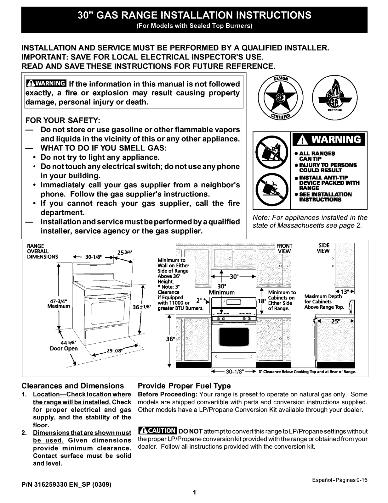 Frigidaire FGF303CWC, FGF378ACJ, FGF380MXDCA, FGFL77ABH, FGFL77ABJ Installation Guide - ManualMachine.com