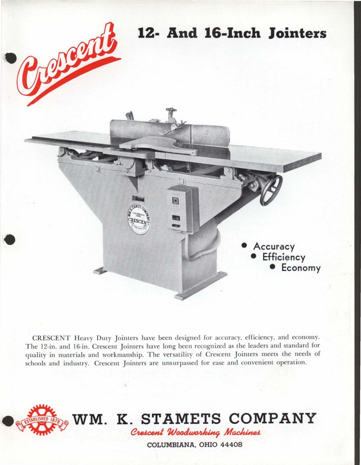 Crescent Machine 12- and 16-inch Jointers Jointers - ManualMachine.com