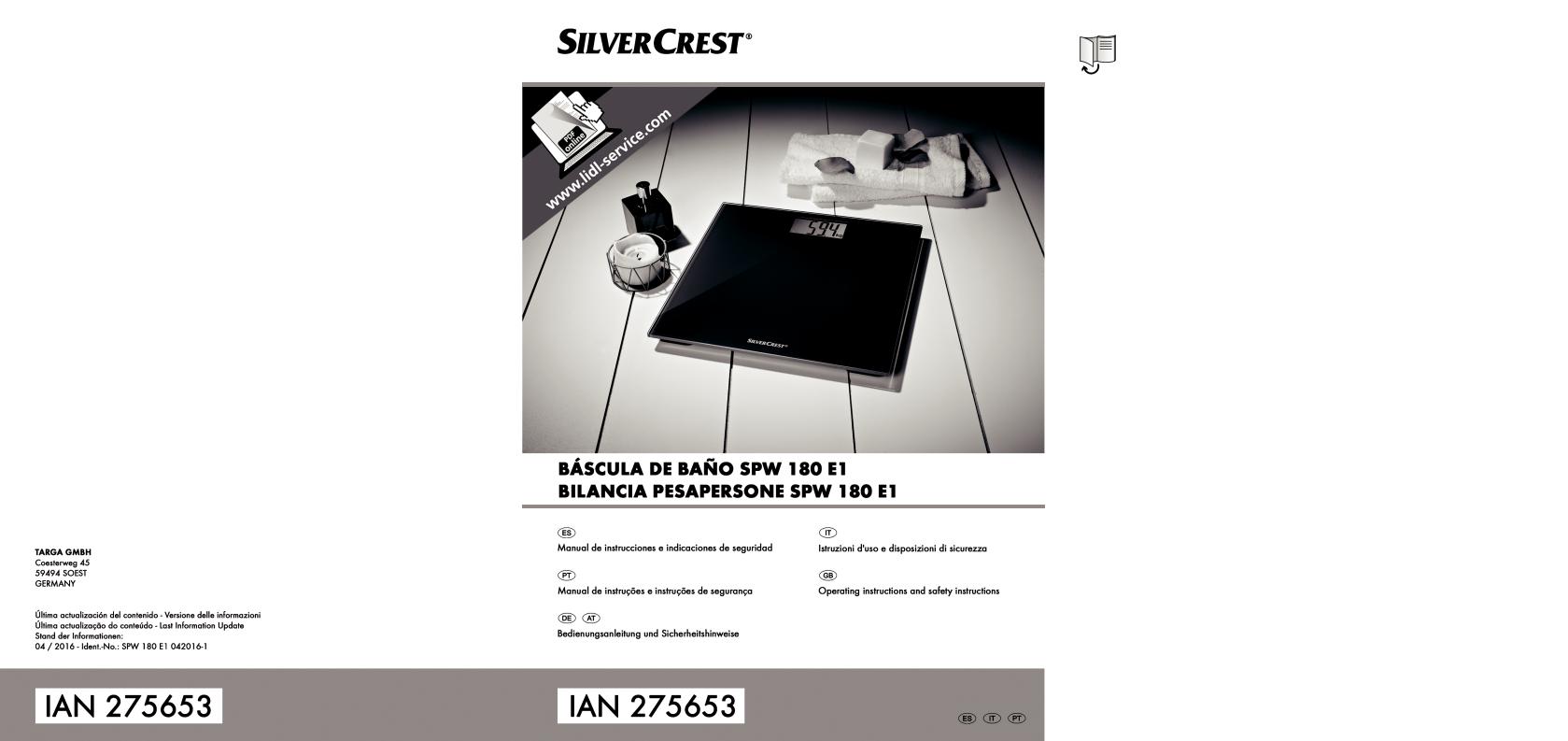 SilverCrest SPW 180 E1 User Manual