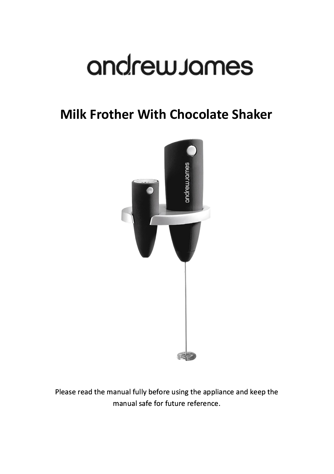 Andrew James Milk Frother with Shaker and Wall Mount User Manual