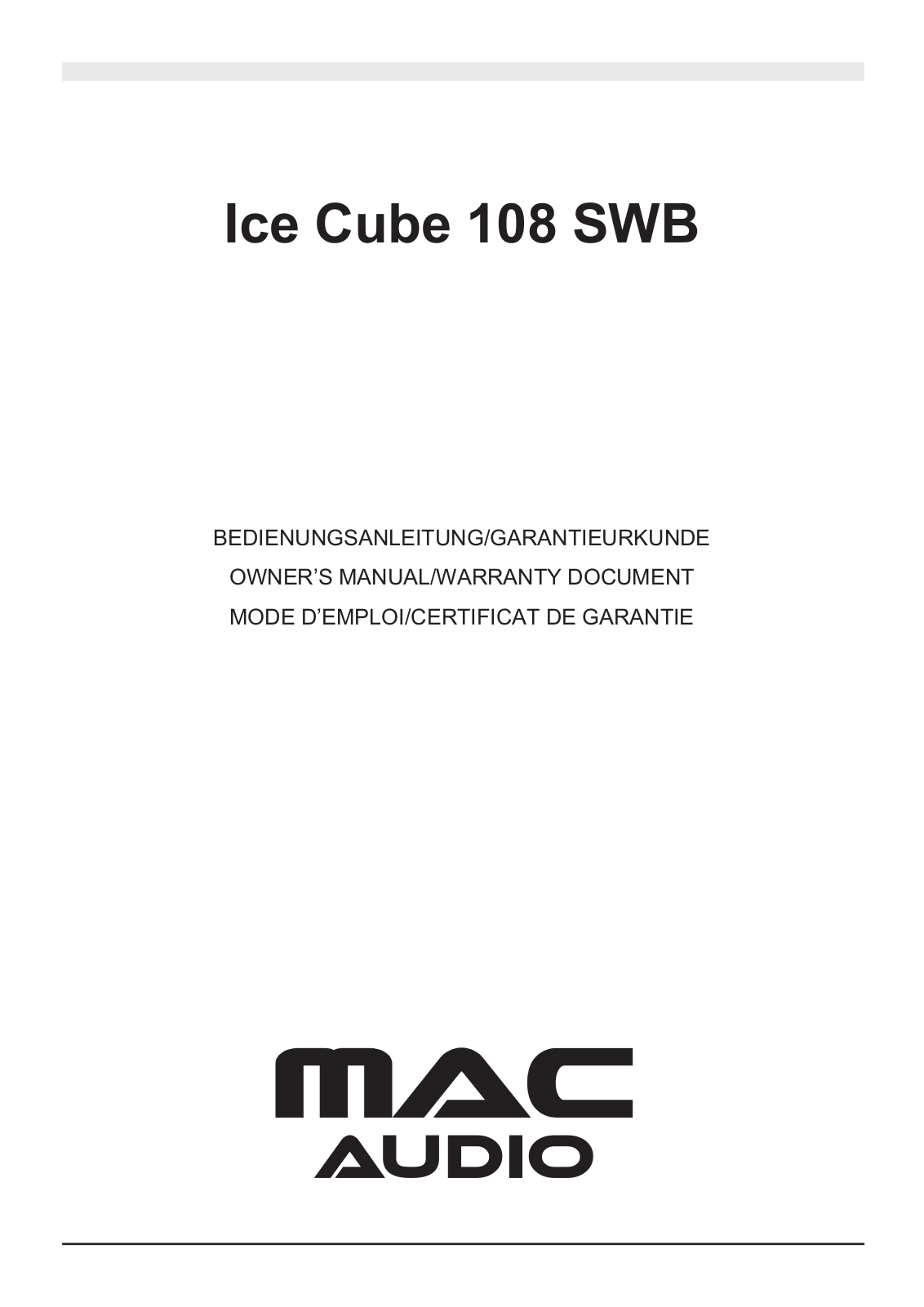 Mac Audio ICE Cube 108 SWB User Manual