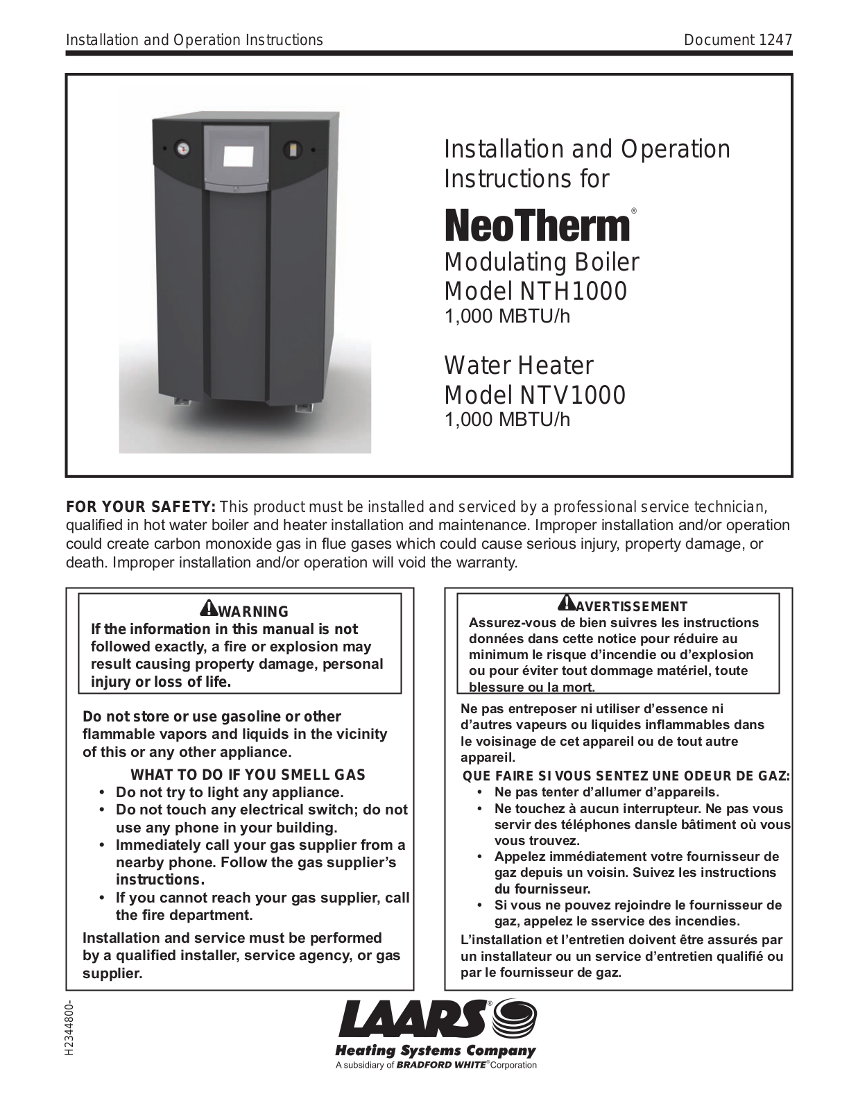 LAARS NTV1000 User Manual