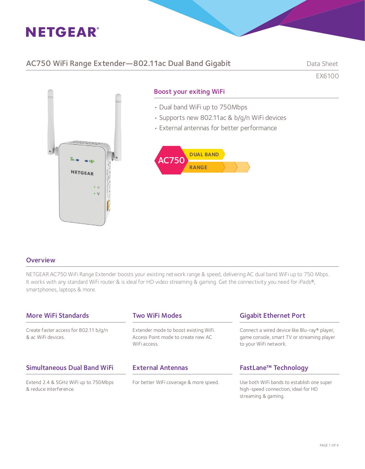 Netgear EX6100 Data Sheet