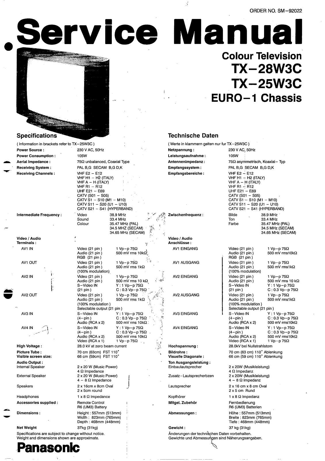 Panasonic TX 28 W3C, TX 25W3C Diagram