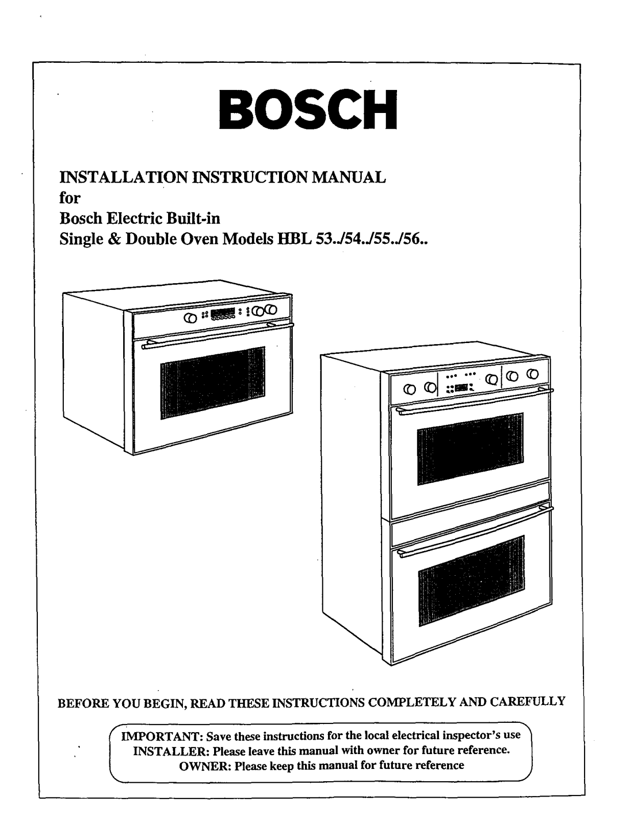 Bosch HBL566AUC, HBL565AUC, HBL562AUC, HBL556AUC, HBL555AUC Installation Guide