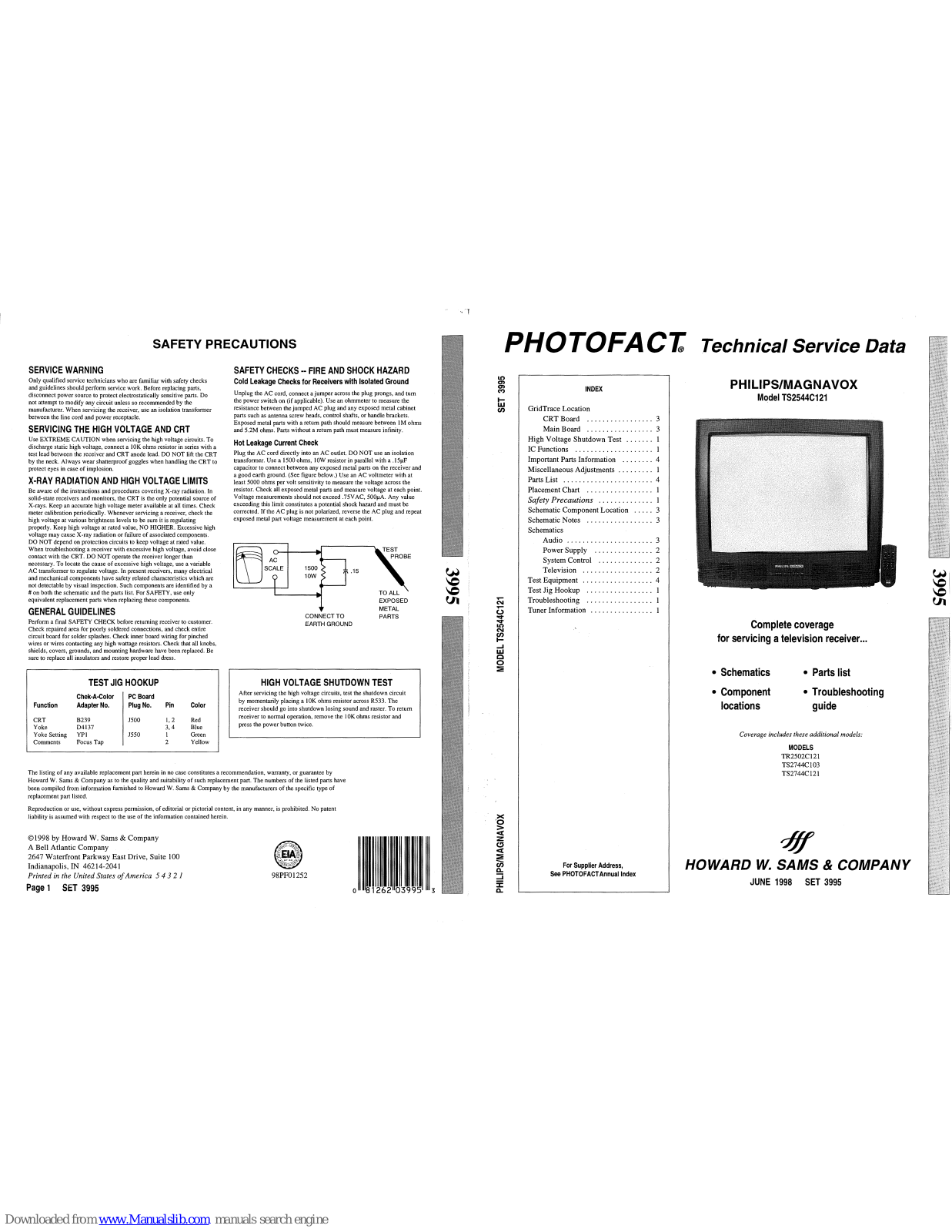 Philips/Magnavox TS2544C121 Technical Service Data