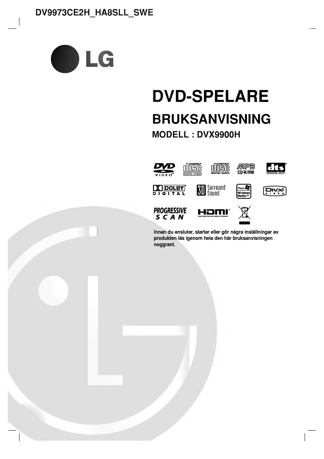 LG DV9973CE2H User manual