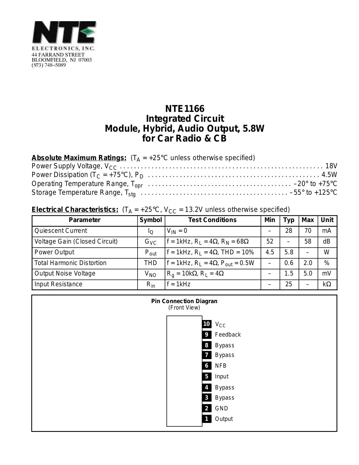 Datasheet NTE1166 Datasheet (NTE) - ManualMachine.com