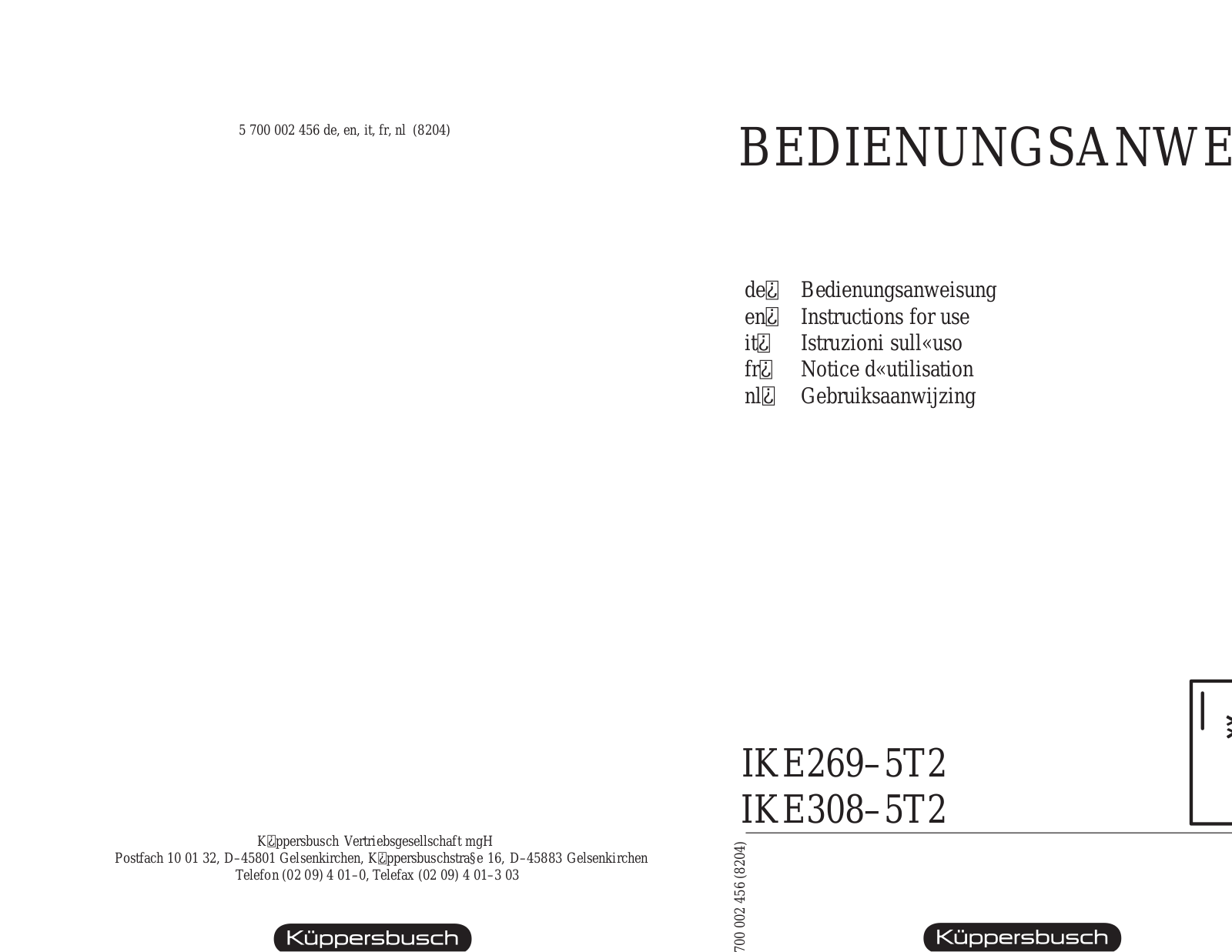 Küppersbusch IKE3084T2 User Manual