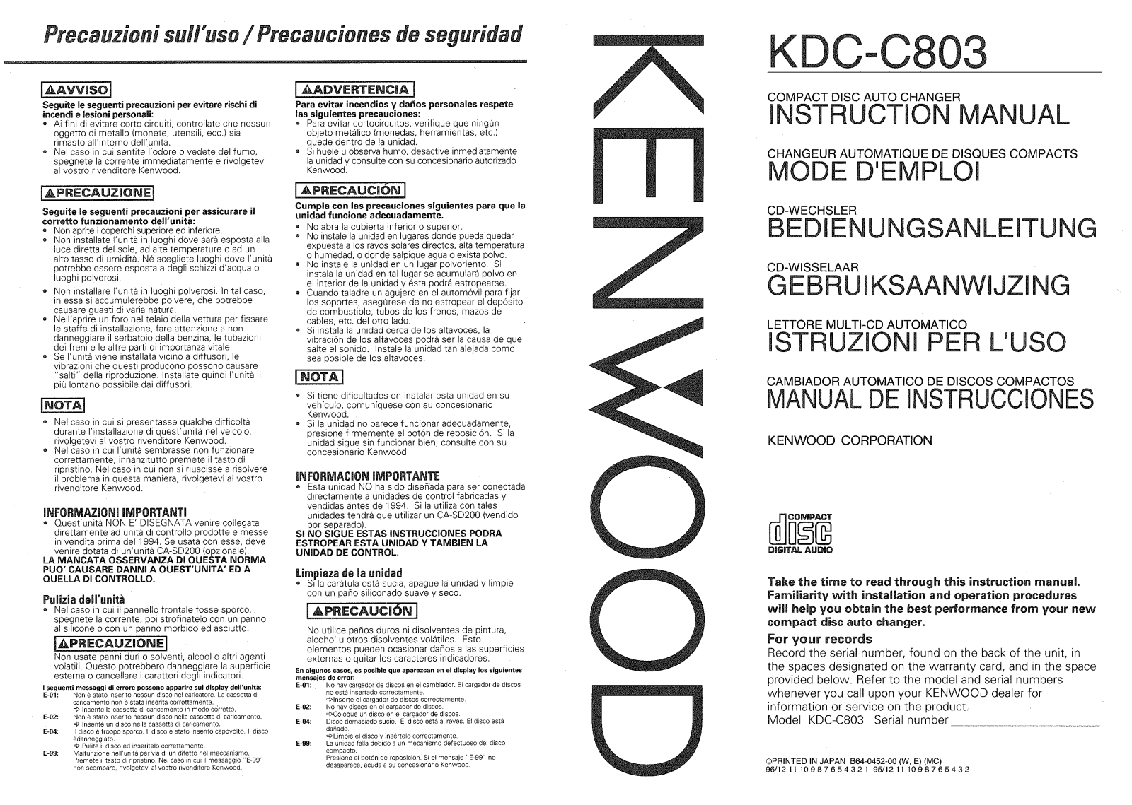 Kenwood KDC-C803 User's Manual