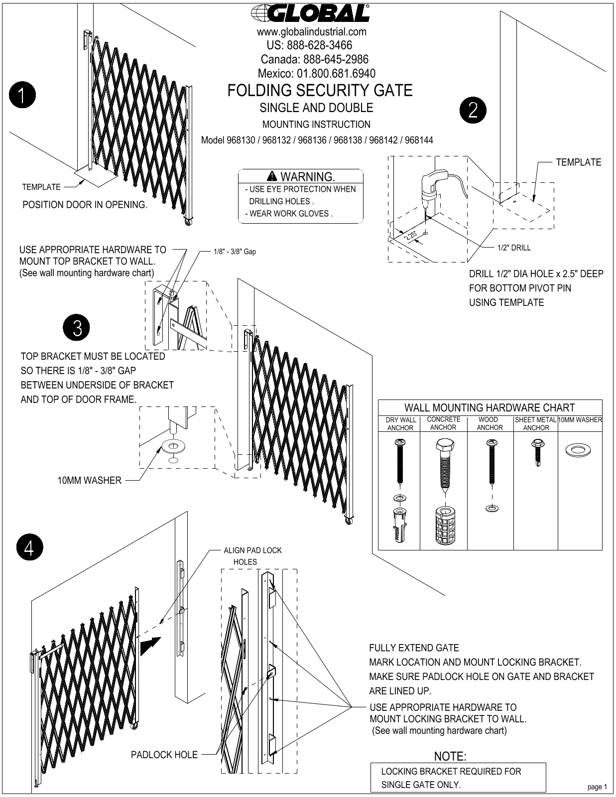 Global Industrial 968100 User Manual