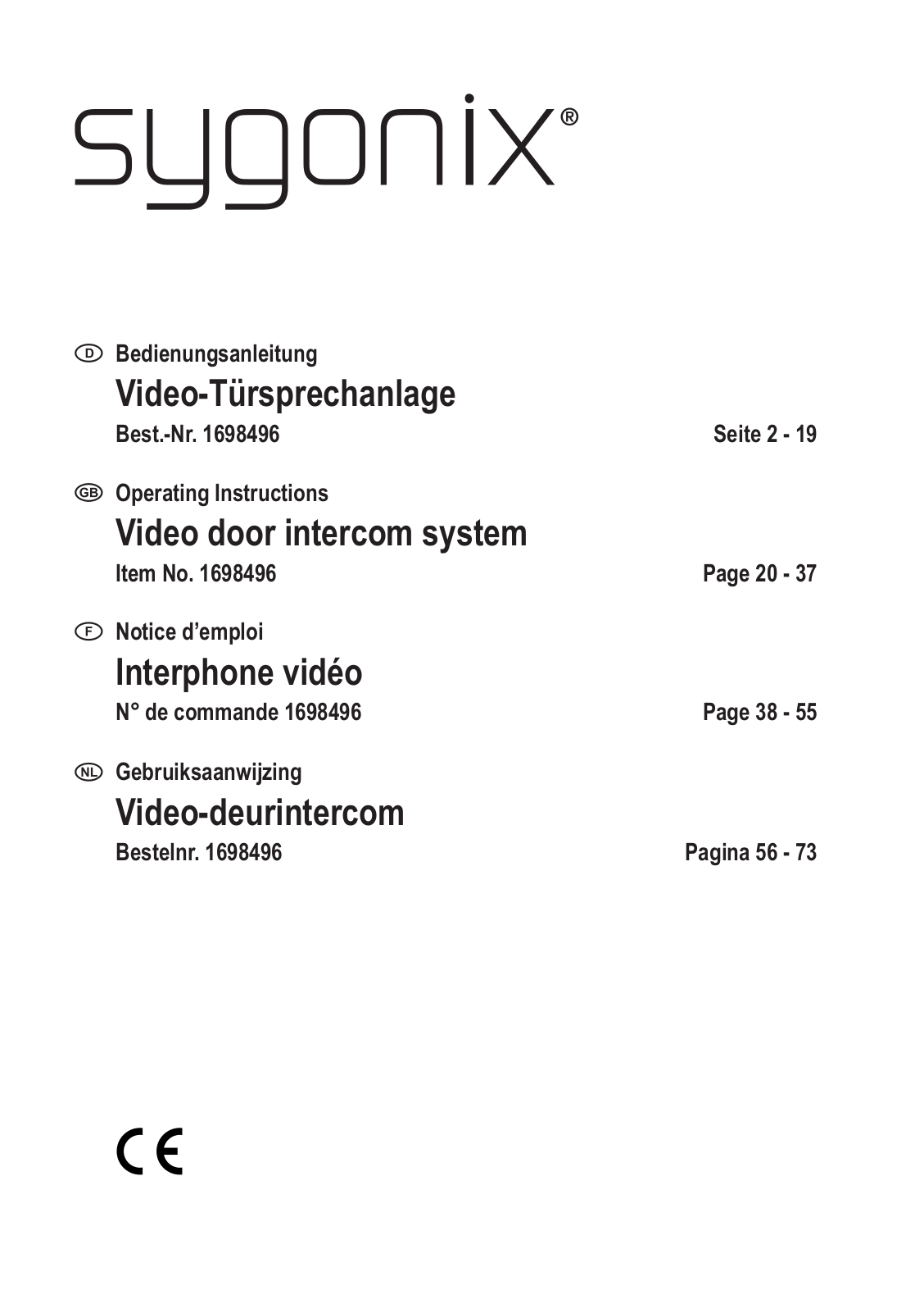 Sygonix 1698496 Operating instructions