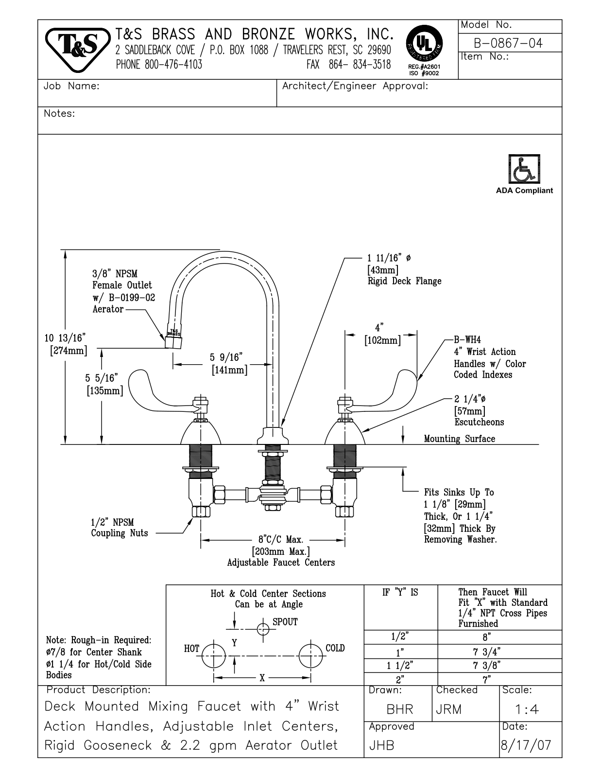 T & S Brass & Bronze Works B-0867-04 General Manual