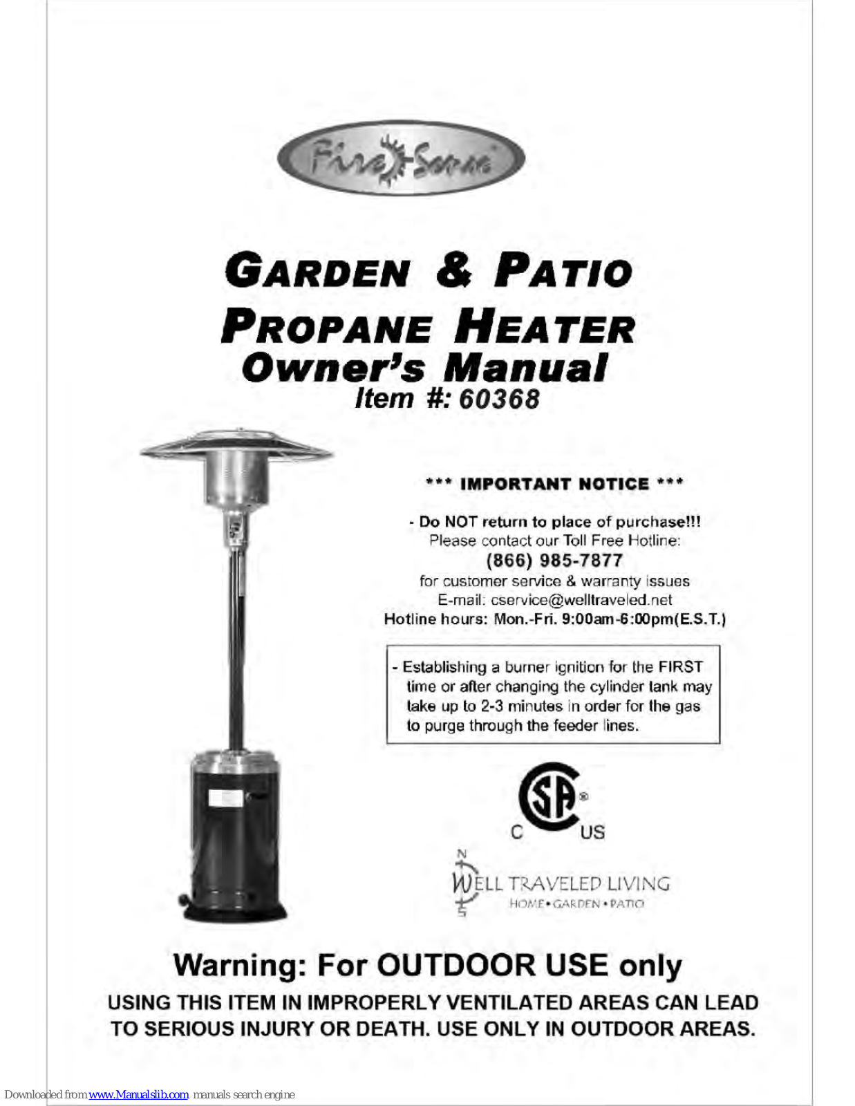 Fire Sense Garden & Patio 60368, 60368 Owner's Manual