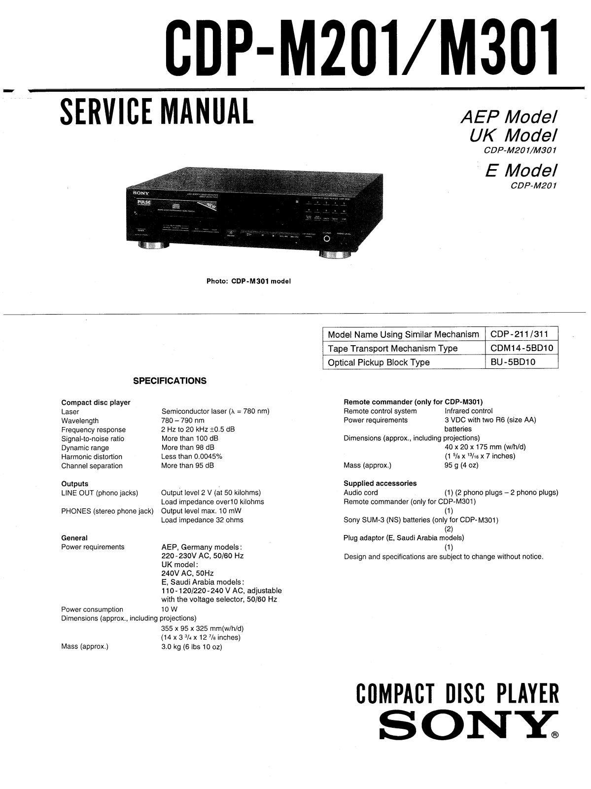 Sony CDPM-201 Service manual