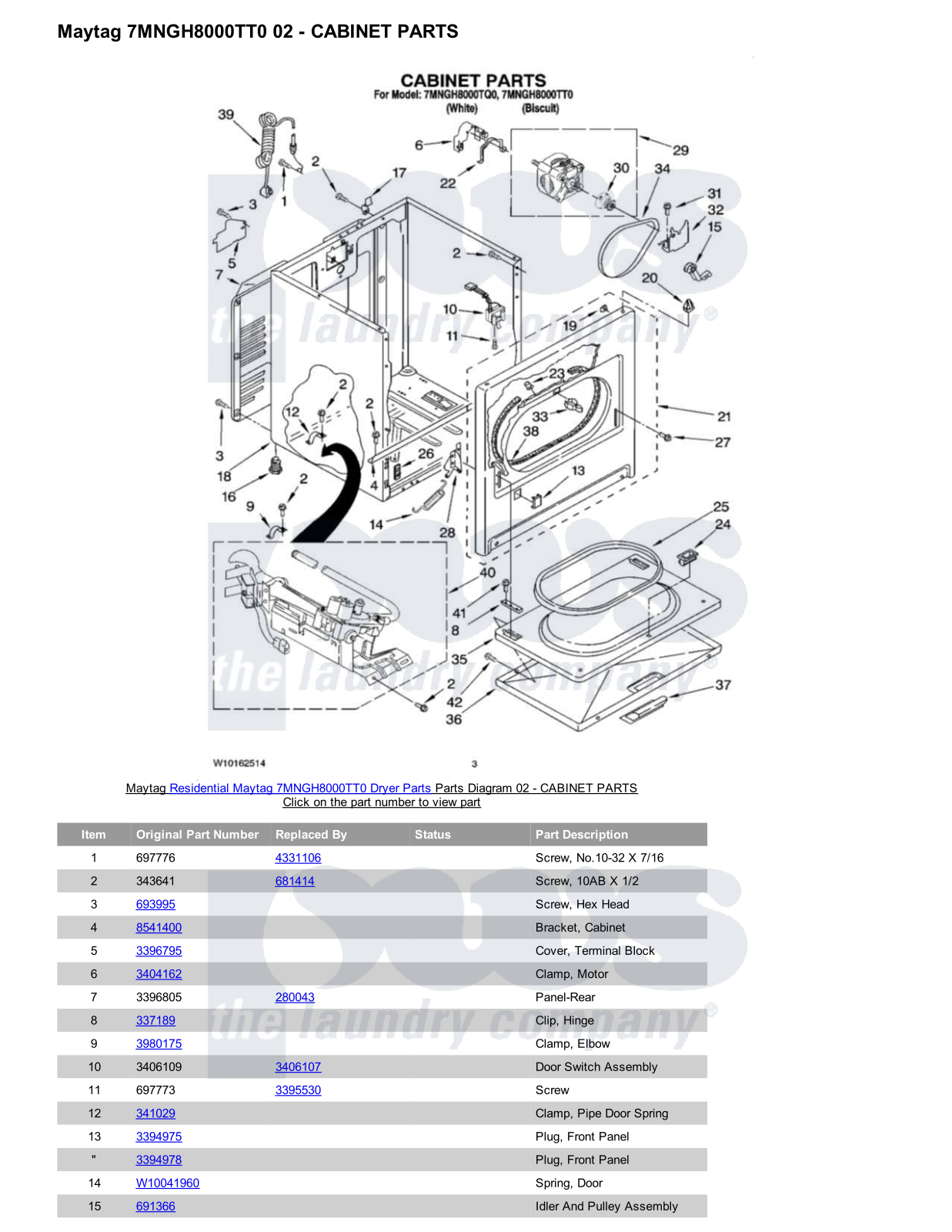 Maytag 7MNGH8000TT0 Parts Diagram