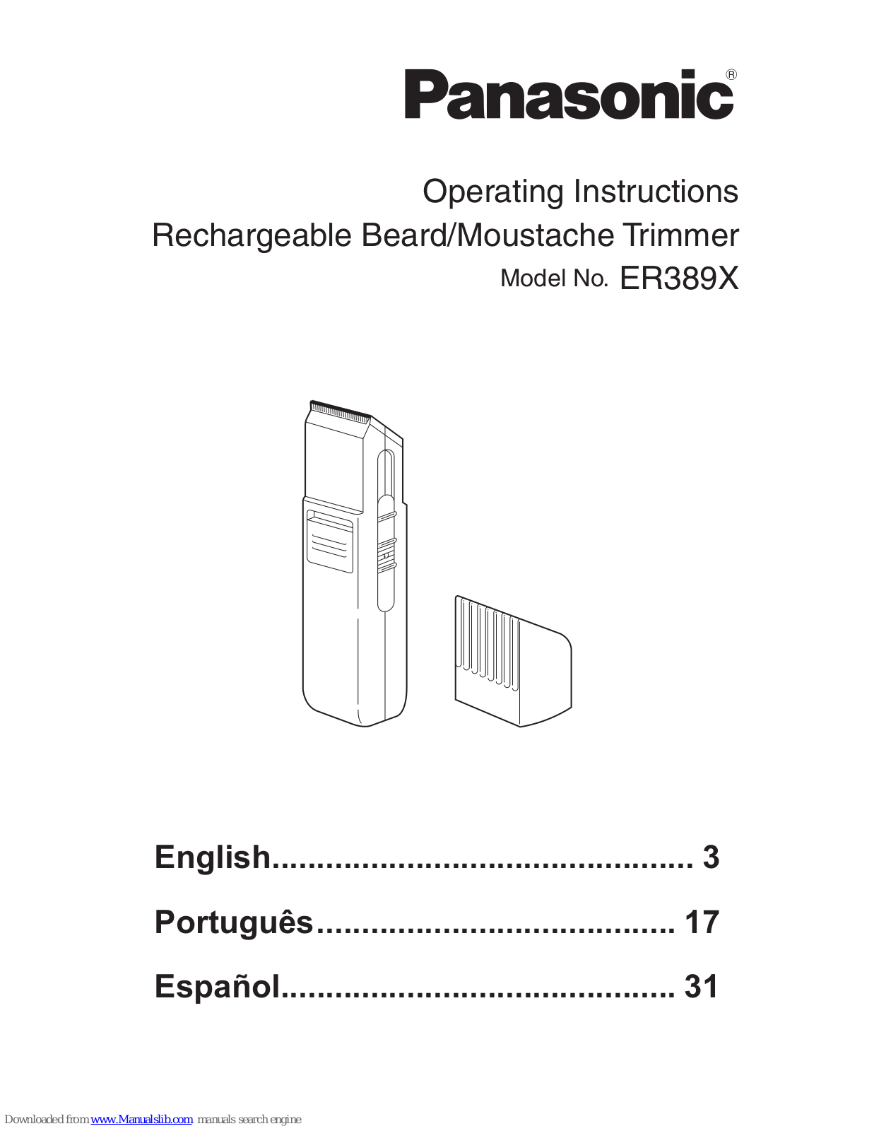 Panasonic ER389X Operating Instructions Manual