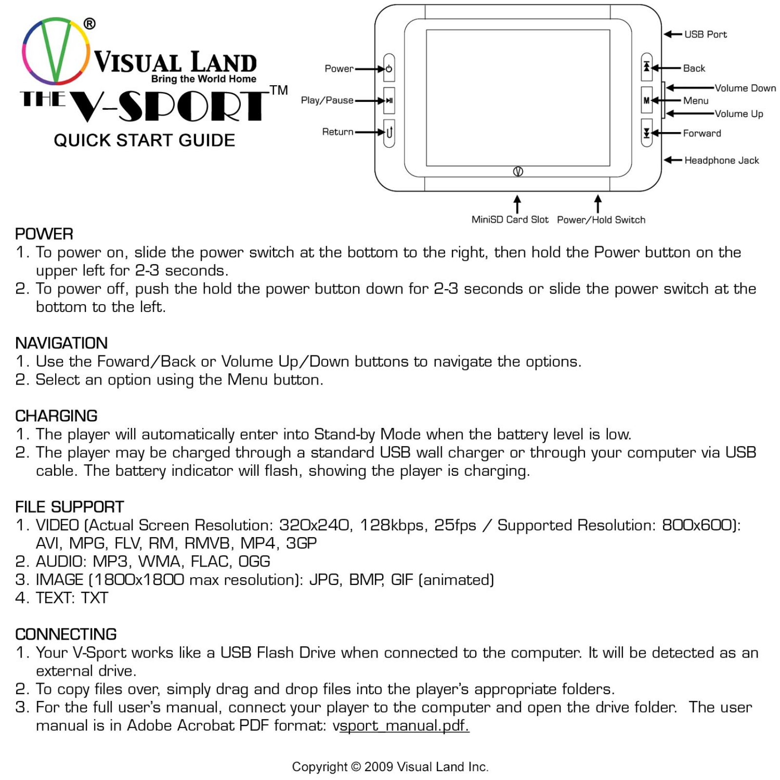 Visual Land V-Sport, VL 901 Quick Start Guide