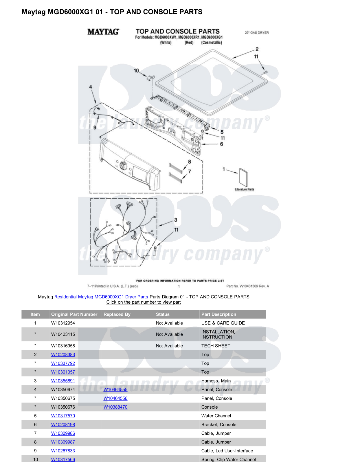 Maytag MGD6000XG1 Parts Diagram