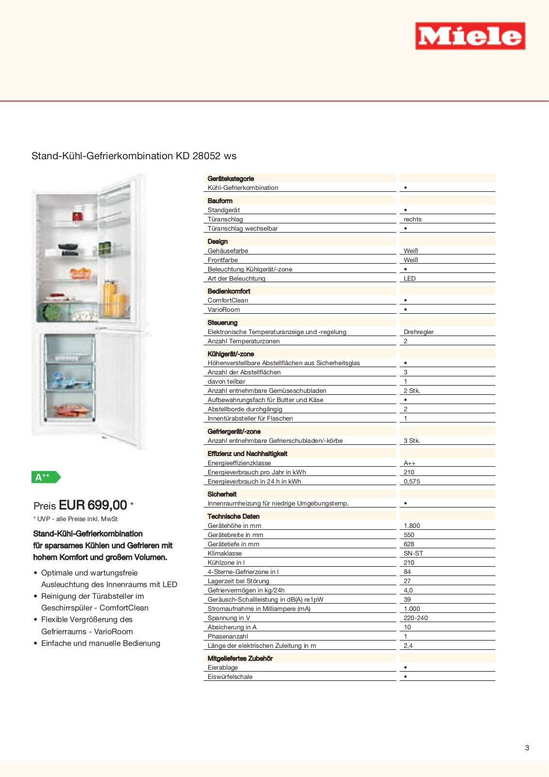 Miele KD 26052 ws operation manual