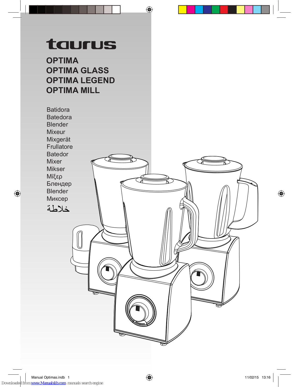 Taurus optima, optima glass, optima legend, optima mill User Manual