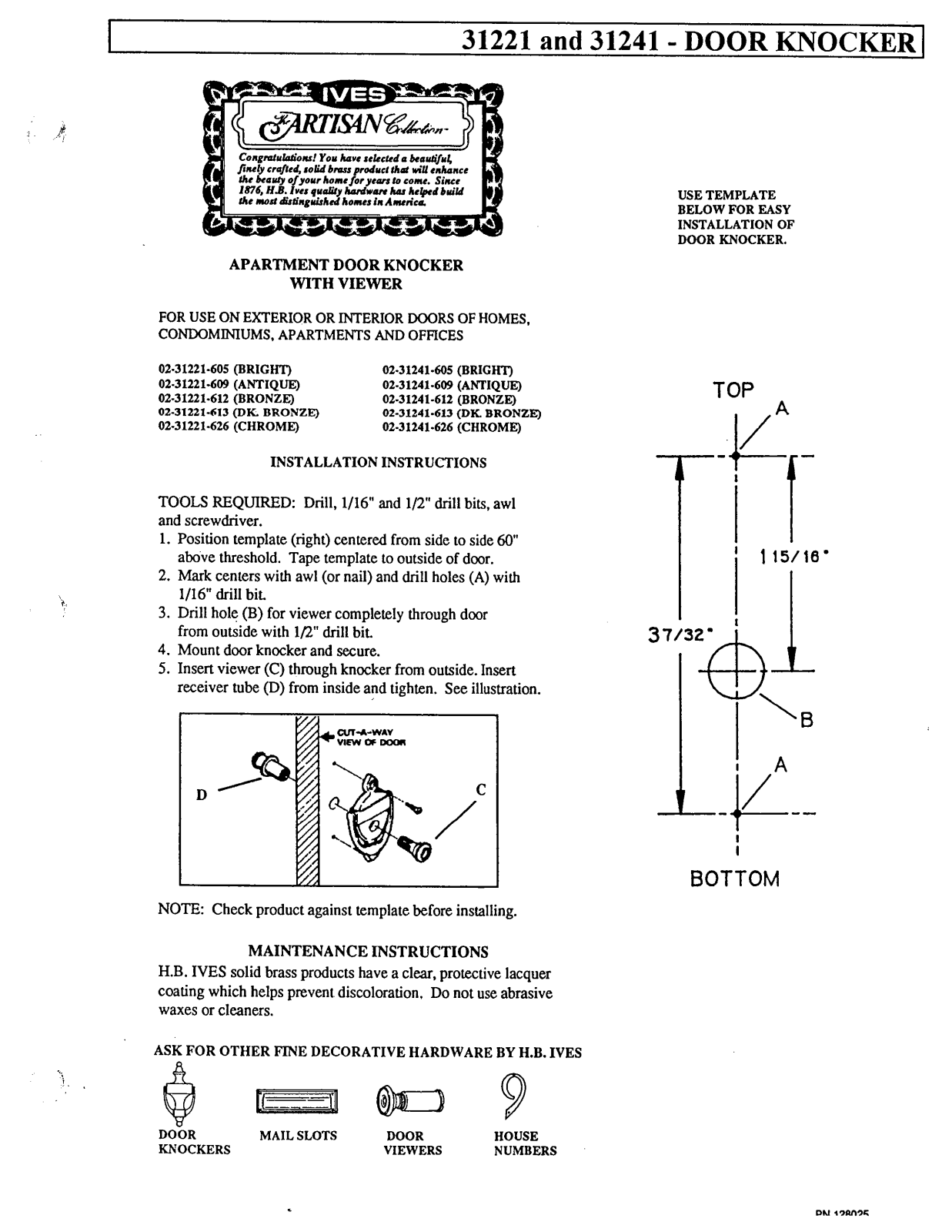 Ives 31241, 31221 User Manual