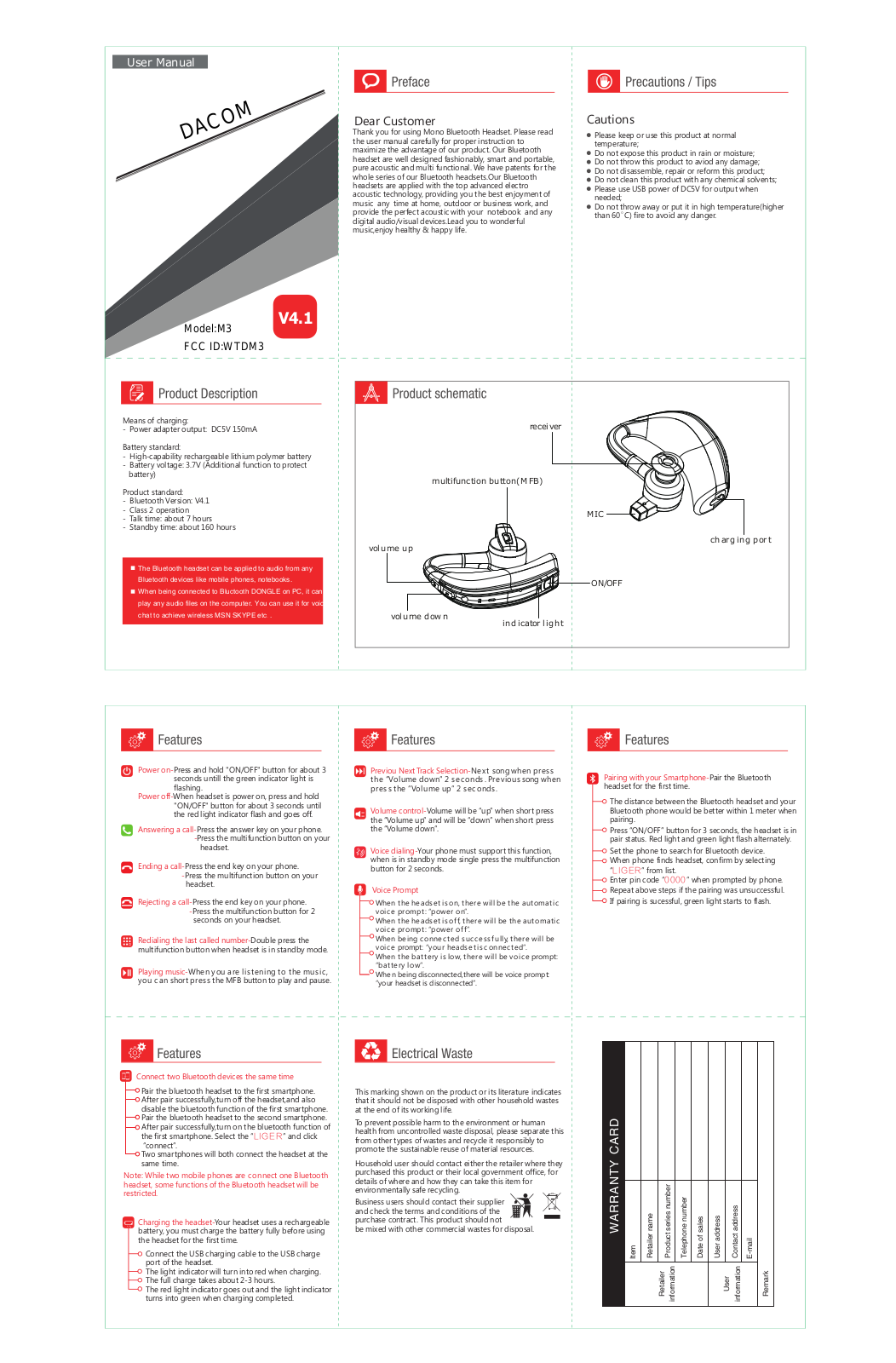 Sande Dacom Electronics M3 Users Manual