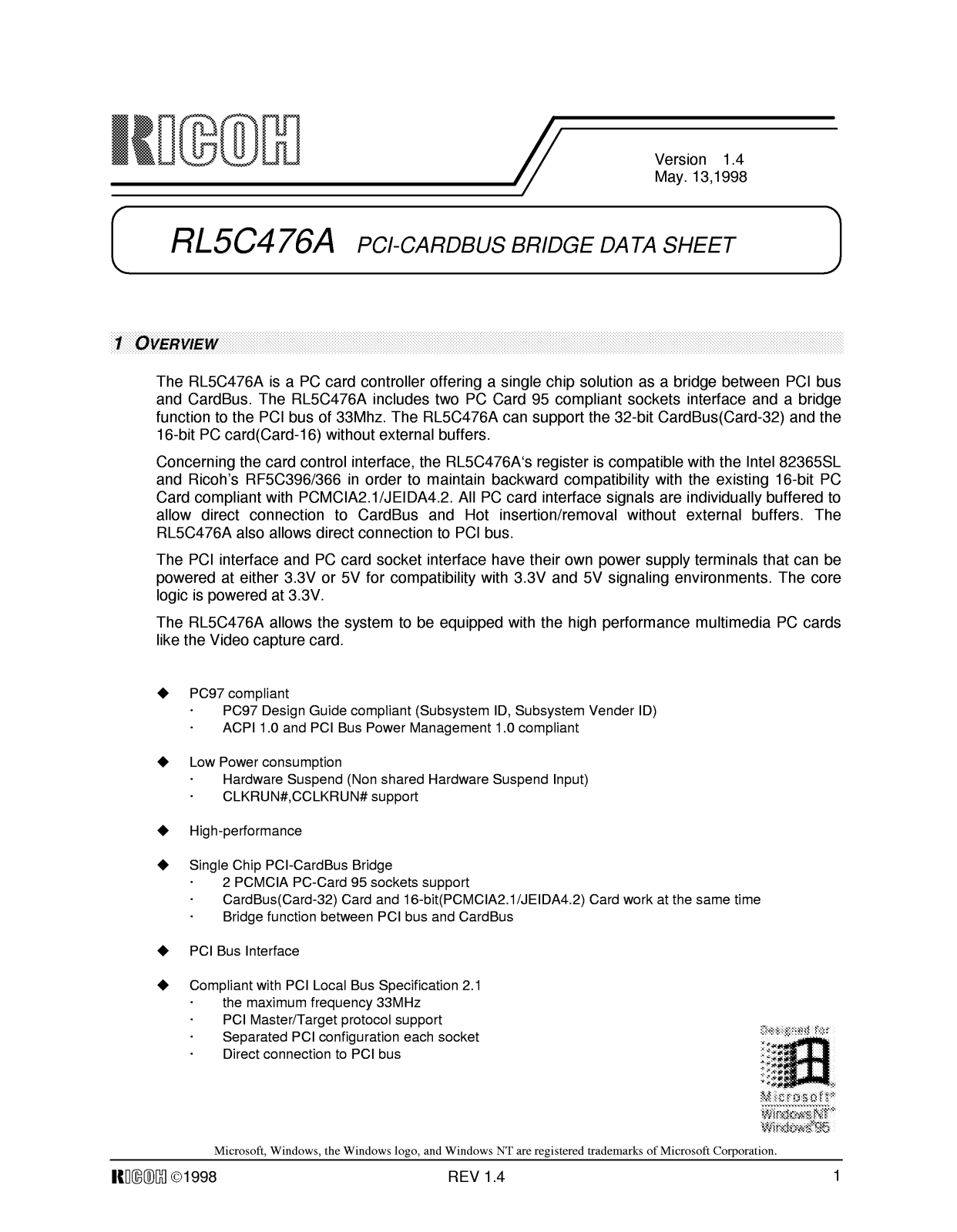 RICOH RL5C476A Datasheet