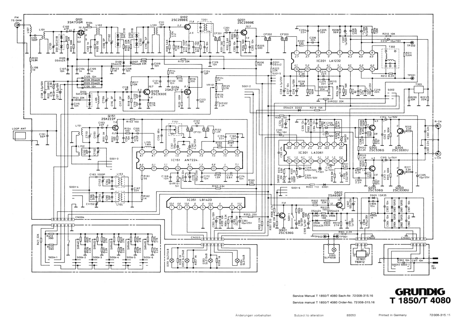 Grundig T-4080, T-1850 Schematic