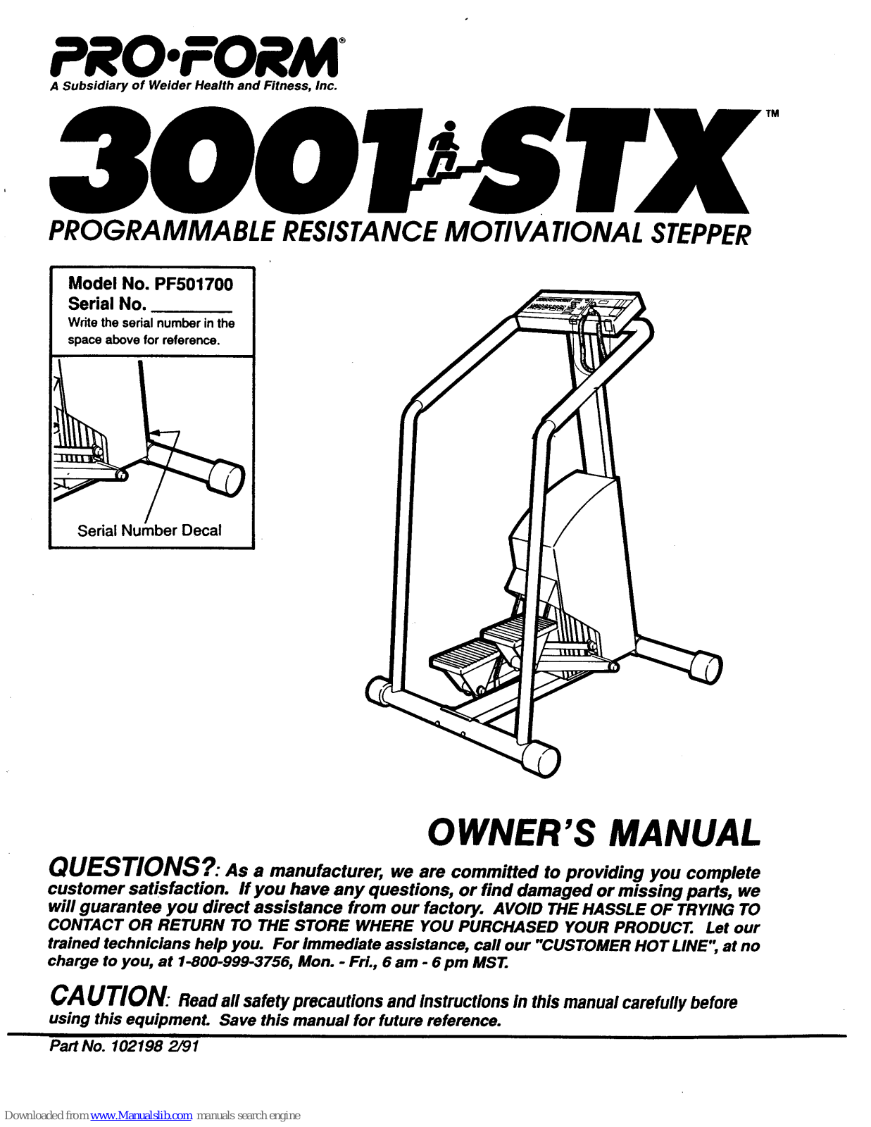 ProForm 3001 Stx Stepper, PF501700 Owner's Manual